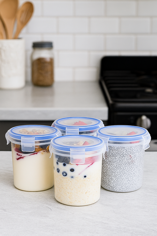 Bocaux pour flocons d'avoine – Porridge du lendemain - Overnight Oats - Healthy - Lot de 4 | 475 ml | Hermétiques &amp; Réutilisables 